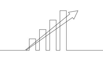 Continuous line drawing of graph. Illustration of arrow up one line. Business growth icon. Hand drawn. Object one line. Single line art vector