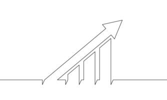 Continuous line drawing of graph. Illustration of increasing arrow. Bar chart. Object one line. Single line art vector