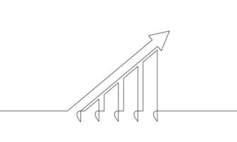 Continuous line drawing of graph icon. Illustration of arrow. Business growth design. Object one line. Single line art vector