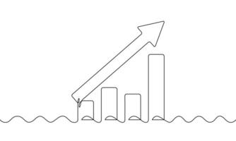 Continuous line drawing of bar chart. Illustration of graph. Arrow up icon. Business growth. Object one line. Single line art vector
