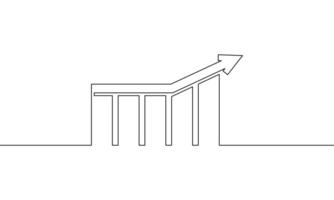 Continuous one line drawing of arrow up. Illustration of graph business icon. Bar chart, growth graph. single line art vector