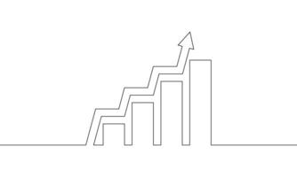 Continuous line drawing of graph icon. Business growth. Arrow up. Bar chart, increasing arrow desing, illustration, , object one line, single, line art vector