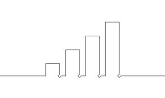 Continuous line drawing of graph business growth. Illustration of bar chart. Hand drawn sign symbol. Object one line. Single line art vector
