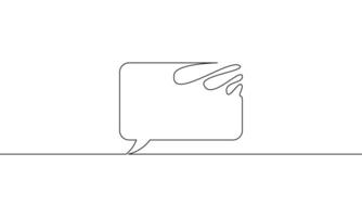 Continuous line drawing of speech bubble. Illustration of message. Hand drawn design business. Object one line. Single line art vector