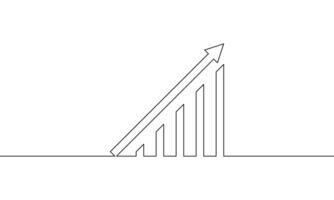Continuous line drawing of chart graph with arrow. Business growth icon, object one line, single line art, illustration vector
