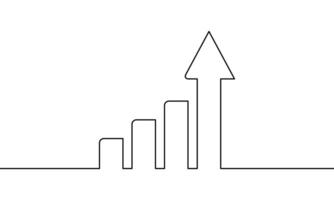 Continuous line drawing of graph icon. Illustration of arrow up. Bar chart. Business growth. Object one line. Single line art vector
