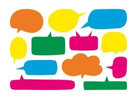 Multicolored bright Speech Bubbles hand drawn set. Simple empty clouds or frames for text. Comic blank elements for dialogues of discussion and thoughts. Textboxes painted in children's colors vector