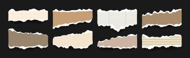 Ripped Paper sheets for Scrapbook or Collage. Torn blank old pages with uneven texture edges. Damaged Sheets of copybook and notebook in vintage colors. Empty text frames vector