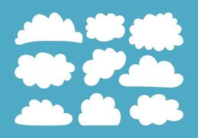 Hand drawn Cloud set in flat design. White weather element on blur background. Empty textbox vector
