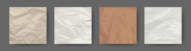 Crumpled Paper posters on black background. Wrinkled old Notebook sheets with copy space. Texture background vector