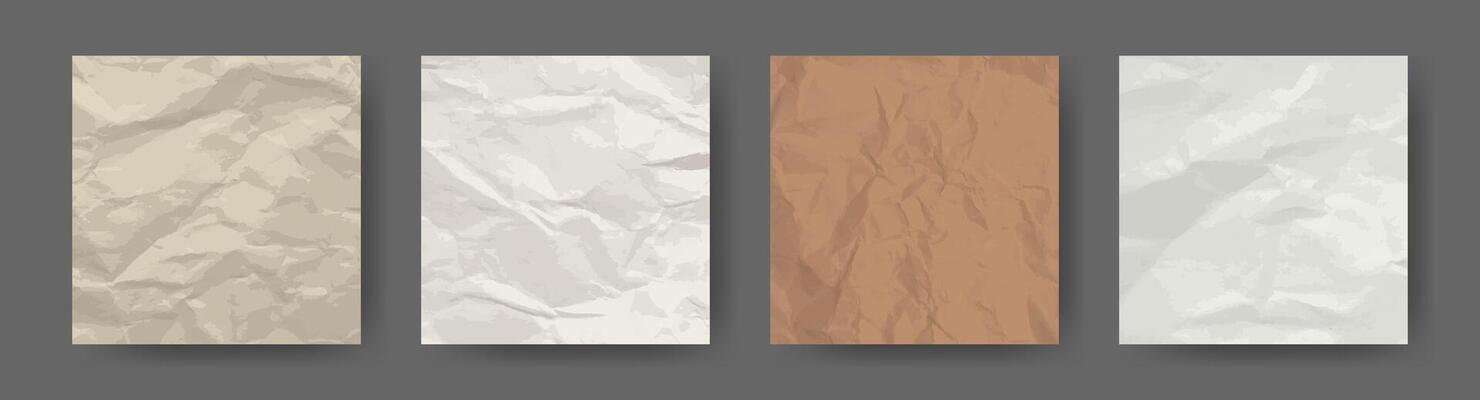Crumpled Paper posters on black background. Wrinkled old Notebook sheets with copy space. Texture background