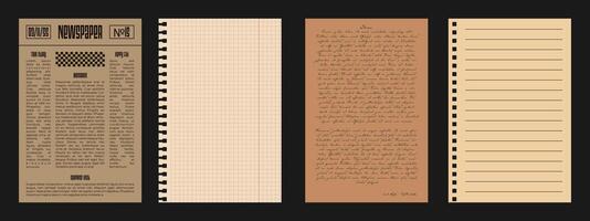Lined and squared Sheets from Notebook. Old Newspapers and unreadable letter. Realistic elements for cutting out different shapes for Scrapbook and Collages. Vertical background for social networks vector
