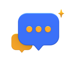 3D rendering of blue yellow live online chat or asking bubble notification for UI UX web mobile apps social media ads design png