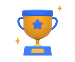 3D rendering of blue yellow champion winner trophy cup for UI UX web mobile apps social media ads design png
