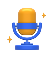 3D rendering of blue yellow audio microphone for recording podcast or broadcast for UI UX web mobile apps social media ads design png