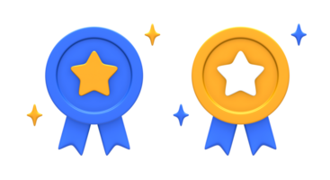 3D rendering of blue yellow champion winner star badge for UI UX web mobile apps social media ads design png