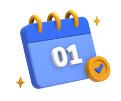 3D rendering of blue yellow calendar schedule date and time with checklist side for UI UX web mobile apps social media ads design png