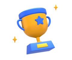 3D rendering of blue yellow champion winner trophy cup side for UI UX web mobile apps social media ads design png