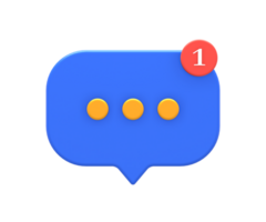 3D rendering of blue yellow online message or chat bubble notification for UI UX web mobile apps social media ads design png
