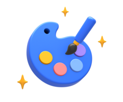 3D rendering of blue yellow drawing or painting creative art with paint brush for UI UX web mobile apps social media ads design png
