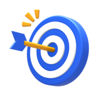 3D rendering of blue yellow achievement target or goal with arrow bullseye for UI UX web mobile apps social media ads design png