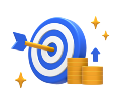 3D rendering of blue yellow business financial target or goal with arrow bullseye for UI UX web mobile apps social media ads design png