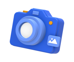 3D rendering of blue yellow multimedia content creation with digital camera photo for UI UX web mobile apps social media ads design png