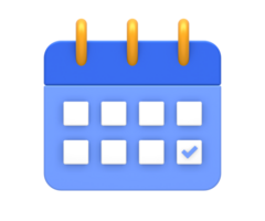 3D rendering of blue yellow simple calendar schedule date and time for UI UX web mobile apps social media ads design png