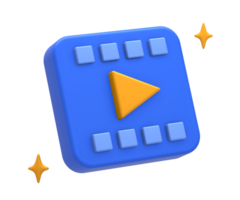 3D rendering of blue yellow live online streaming film or movie side for UI UX web mobile apps social media ads design png