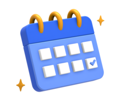 3D rendering of blue yellow simple calendar schedule date and time side for UI UX web mobile apps social media ads design png