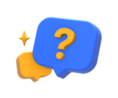 3D rendering of blue yellow question mark or asking sign with bubble for UI UX web mobile apps social media ads design png