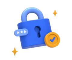 3D rendering of blue yellow private security password with padlock side for UI UX web mobile apps social media ads design png