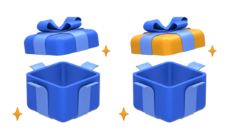3D rendering of blue yellow unboxing gift or present for UI UX web mobile apps social media ads design png