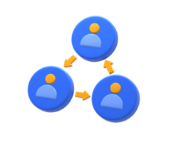 3D rendering of blue yellow business people organization or community network relationship for UI UX web mobile apps social media ads design png