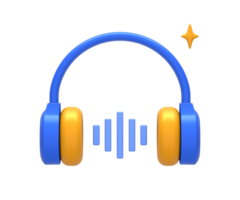 3D rendering of blue yellow headphone music sound wave front for UI UX web mobile apps social media ads design png