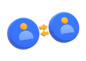 3D rendering of blue yellow public relation profile or social network relationship for UI UX web mobile apps social media ads design png