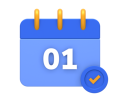 3D rendering of blue yellow calendar schedule date and time with checklist for UI UX web mobile apps social media ads design png