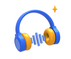 3D rendering of blue yellow headphone music sound wave for UI UX web mobile apps social media ads design png