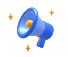 3D rendering of blue yellow loudspeaker or megaphone for UI UX web mobile apps social media ads design png