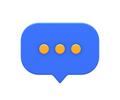 3D rendering of blue yellow online message or chat bubble for UI UX web mobile apps social media ads design png