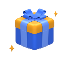 3D rendering of blue yellow gift or present for UI UX web mobile apps social media ads design png