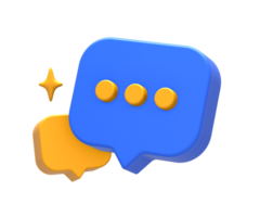 3D rendering of blue yellow live online chat or asking bubble notification side for UI UX web mobile apps social media ads design png