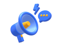 3D rendering of blue yellow loudspeaker with chat bubble for UI UX web mobile apps social media ads design png