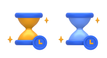 3D rendering of blue yellow hourglass time and duration for UI UX web mobile apps social media ads design png