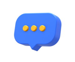 3D rendering of blue yellow online message or chat bubble side for UI UX web mobile apps social media ads design png