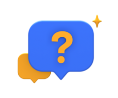 3D rendering of blue yellow question mark or asking sign with bubble front for UI UX web mobile apps social media ads design png