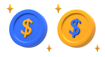 3D rendering of blue yellow business finance with dollar sign coin for UI UX web mobile apps social media ads design png