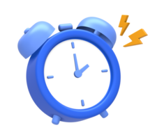 3D rendering of blue yellow alarm clock reminder or timer with flash side for UI UX web mobile apps social media ads design png
