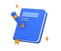 3D rendering of blue yellow education or academic book with pencil for college student for UI UX web mobile apps social media ads design png