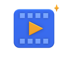 3D rendering of blue yellow live online streaming film or movie for UI UX web mobile apps social media ads design png